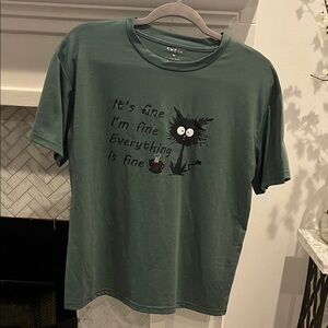 SHEIN Dark Green Cat Humor Tee